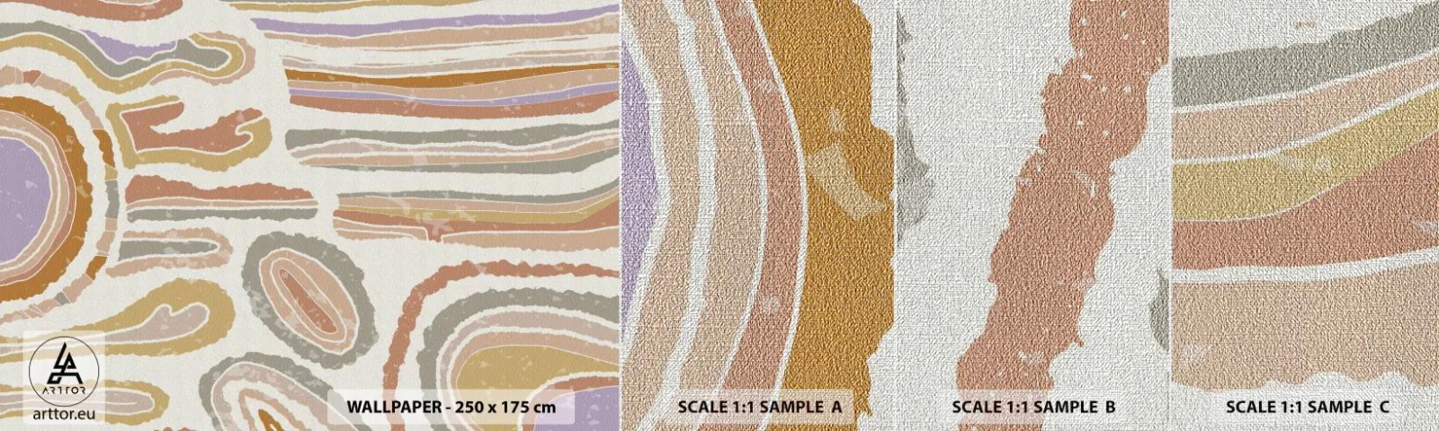 Prøve Fototapet Premium Canvas - Farverige tværsnit - Pastel, Boho, Minimalistisk - 100x30 cm