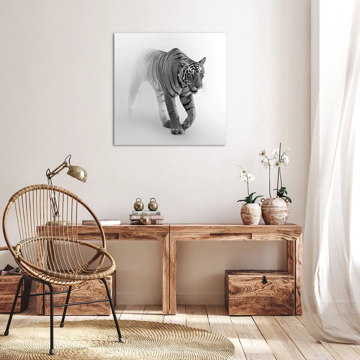 Lærredstryk - Billede på lærred - Krybende i tågen - 70x70 cm