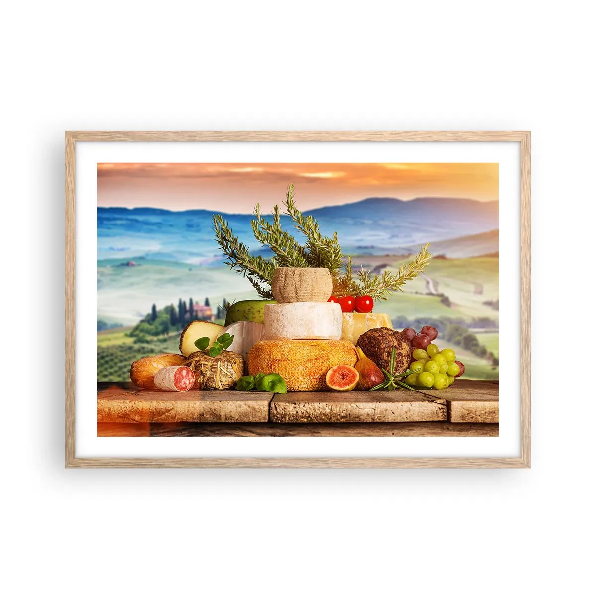 Plakat i ramme af lyst egetræ - Italiensk livsglæde - 70x50 cm