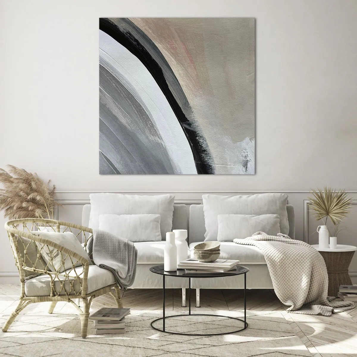 Billede på glas - Komposition: en bue af sort og gråt - 70x70 cm