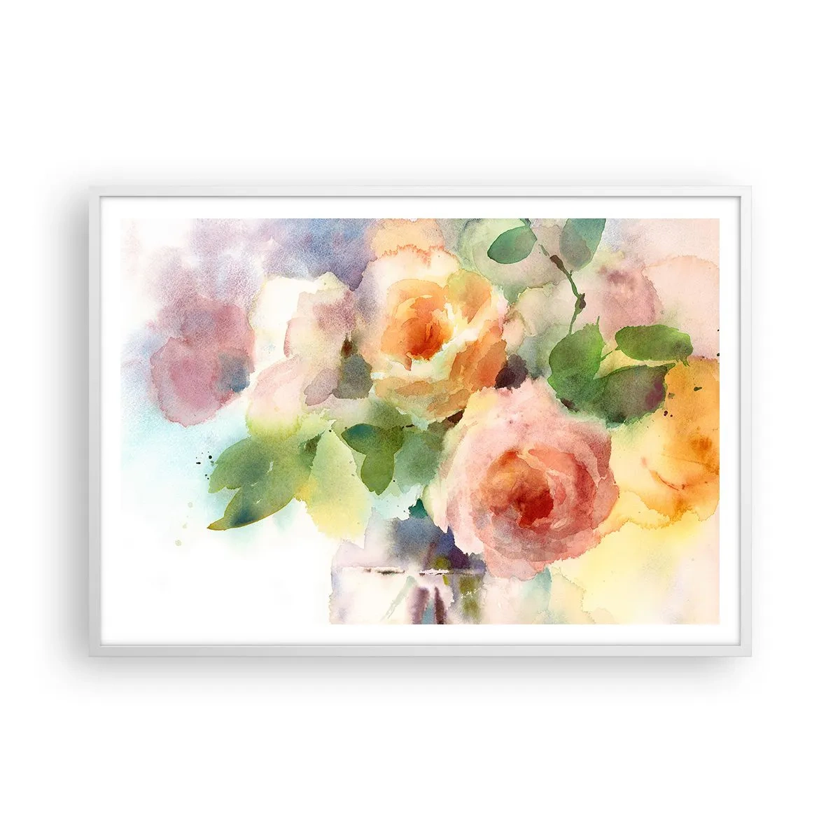 Plakat i hvid ramme - Delikat som akvarelfarve - 100x70 cm