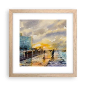 Plakat i ramme af lyst egetræ - Livet på kysten - 30x30 cm