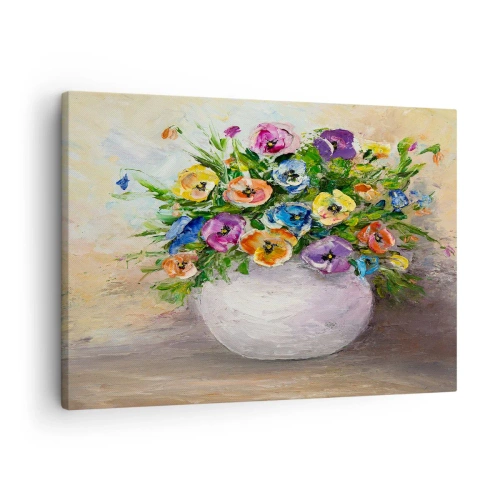 Lærredstryk - Billede på lærred - En farverig buket blomster i en hvid vase - 70x50cm - Stilleben med hvid vase - Moderne vægdekoration til stue og soveværelse ARTTOR