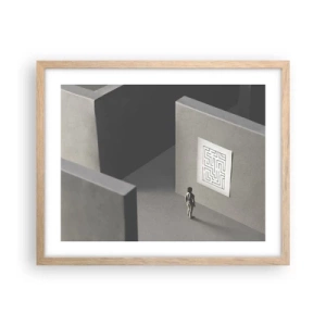 Plakat i ramme af lyst egetræ - Men hvor er jeg? - 50x40 cm