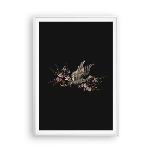 Plakat i hvid ramme - Eksotisk broderet fugl - 70x100 cm