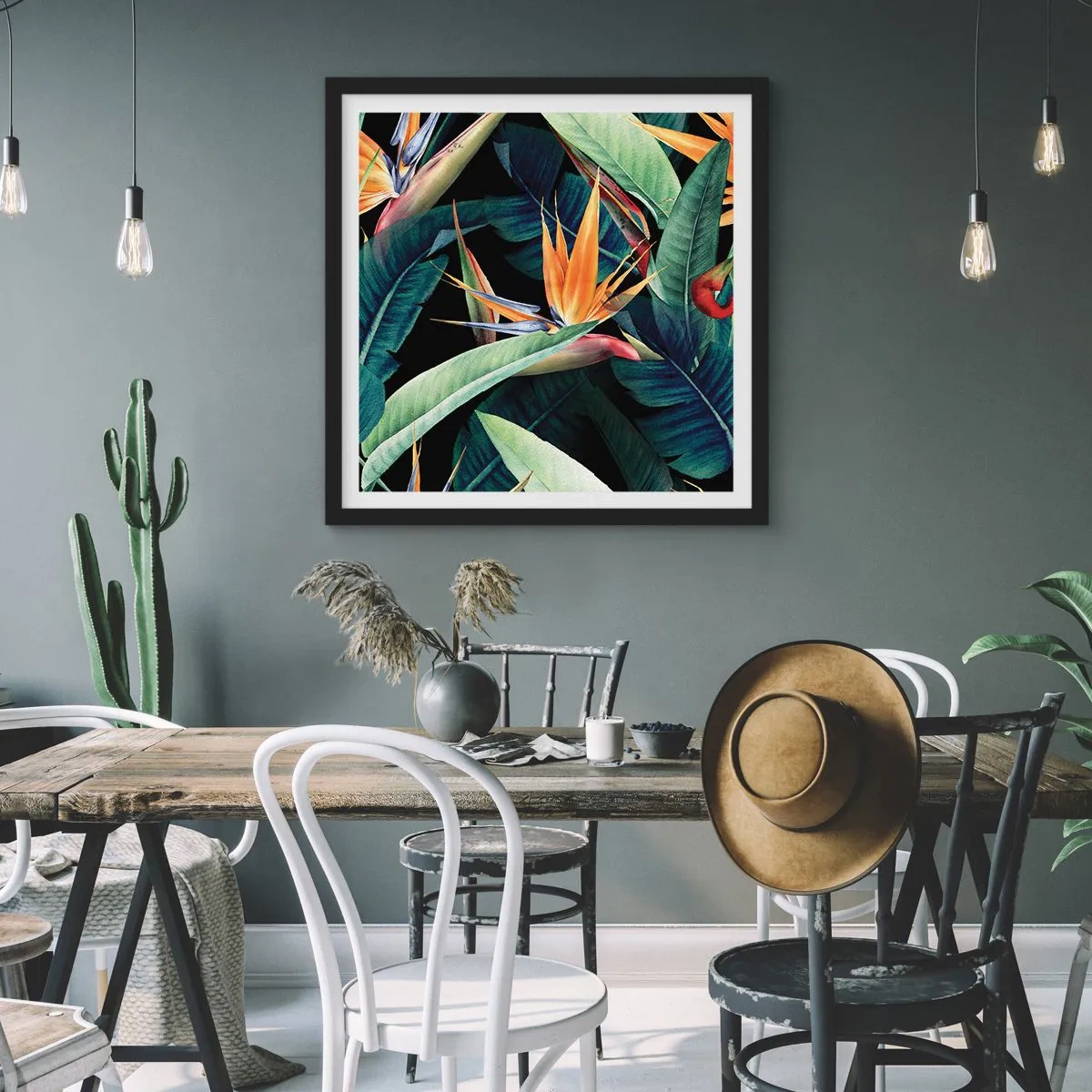 Plakat i sort ramme - Flammeblomster i troperne - 40x40 cm