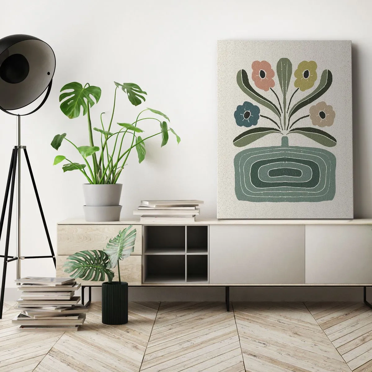 Lærredstryk - Billede på lærred - Symmetrisk buket - 45x80 cm