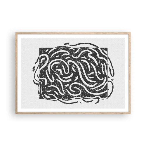 Plakat i ramme af lyst egetræ - Abstraktion: en dans af glæde - 100x70 cm