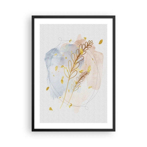 Plakat i sort ramme - En delikat botanisk komposition med gulddetaljer - 50x70cm - En gylden eksplosion - Moderne vægdekoration til stue og soveværelse ARTTOR