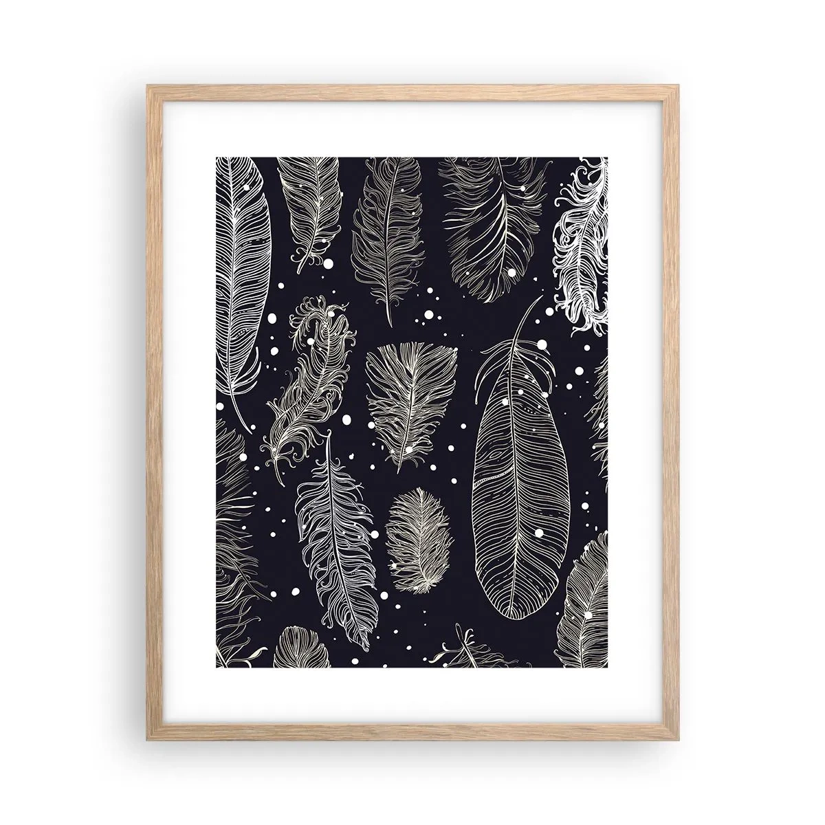 Plakat i ramme af lyst egetræ - Fjerede blonder - 40x50 cm