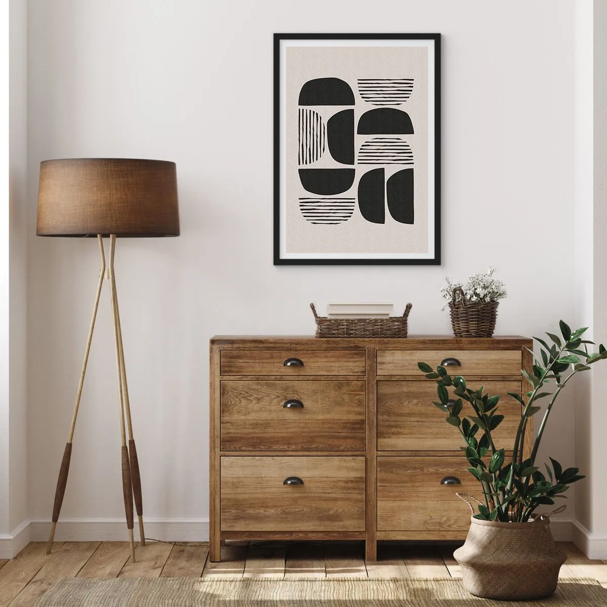 Plakat i sort ramme - Geometrisk abstraktion med sorte former og linjer - 50x70cm - Halvhjertede arrangementer - Moderne vægdekoration til stue og soveværelse ARTTOR