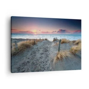 Lærredstryk - Billede på lærred - Stien, der fører til stranden ved solnedgang - 70x50cm - Du har udgydt en regnbue af strålende pragt.... - Moderne vægdekoration til stue og soveværelse ARTTOR