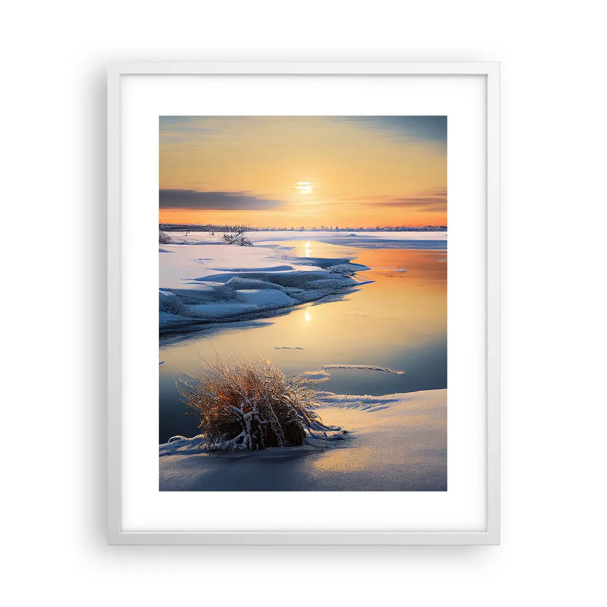 Plakat i hvid ramme - Vintersolnedgang - 40x50 cm