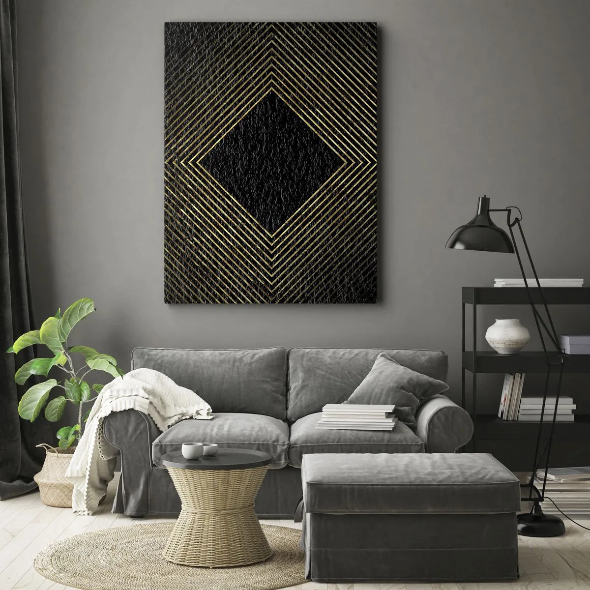 Lærredstryk - Billede på lærred - Geometri i glamour-stil - 55x100 cm