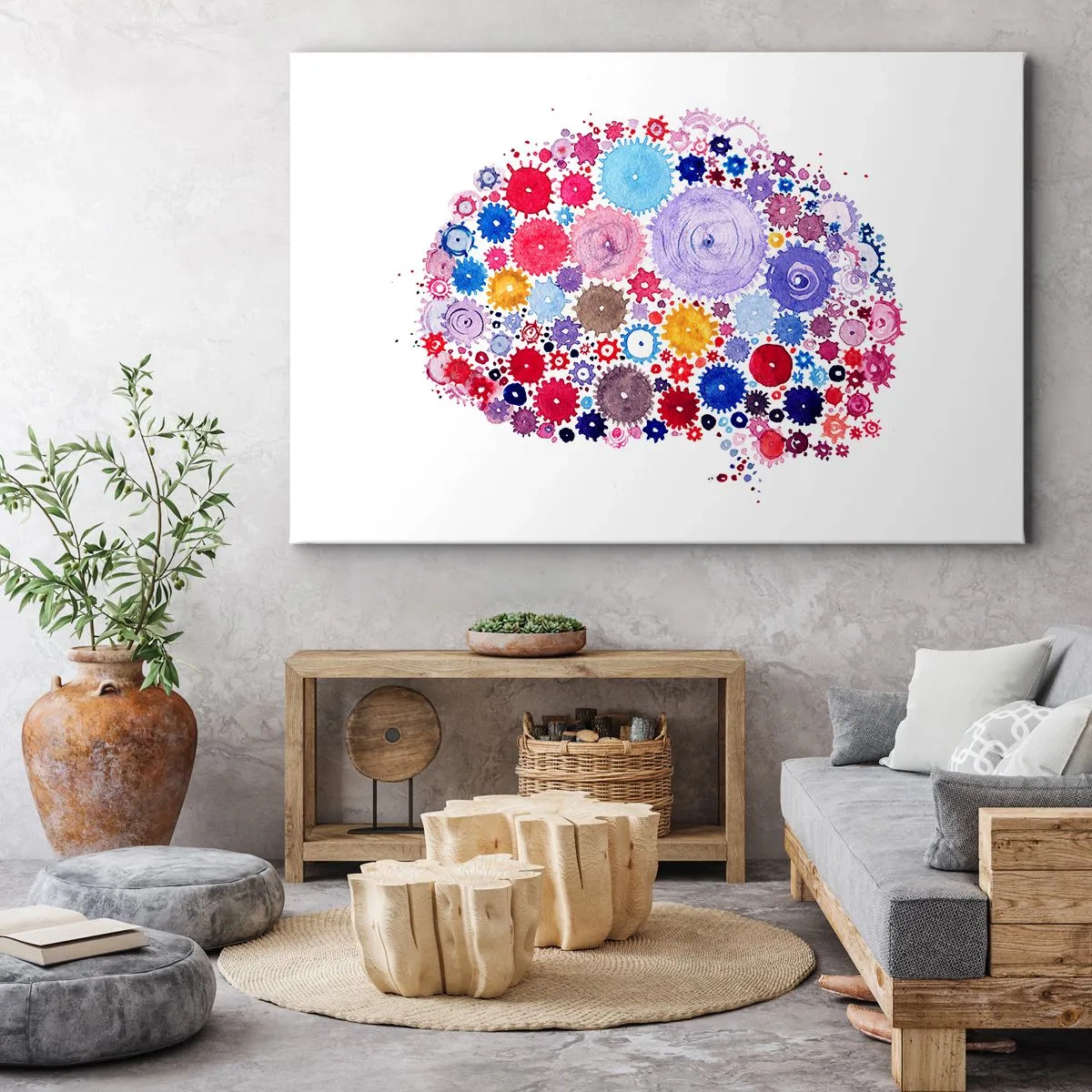 Lærredstryk - Billede på lærred - Farverig abstrakt hjerne med blomstermotiv - 70x50cm - Naturens mest perfekte maskine - Moderne vægdekoration til stue og soveværelse ARTTOR