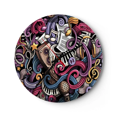 Vægur, Uret - Abstrakt komposition af musikalske motiver og instrumenter - 30x30cm - Kompliceret melodi - Moderne vægdekoration til stue, køkken og soveværelse ARTTOR