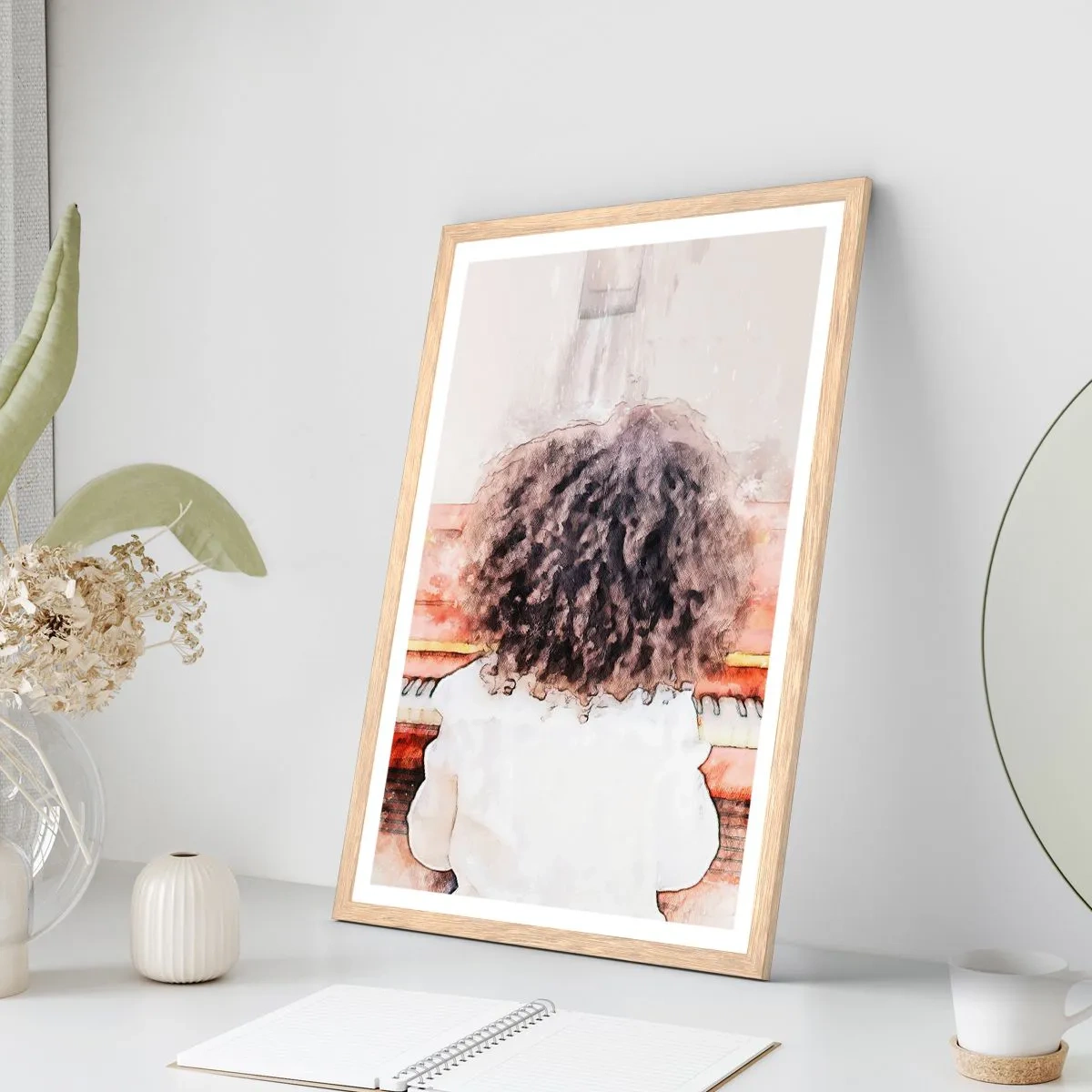 Plakat i ramme af lyst egetræ - i et ny verden - 30x40 cm