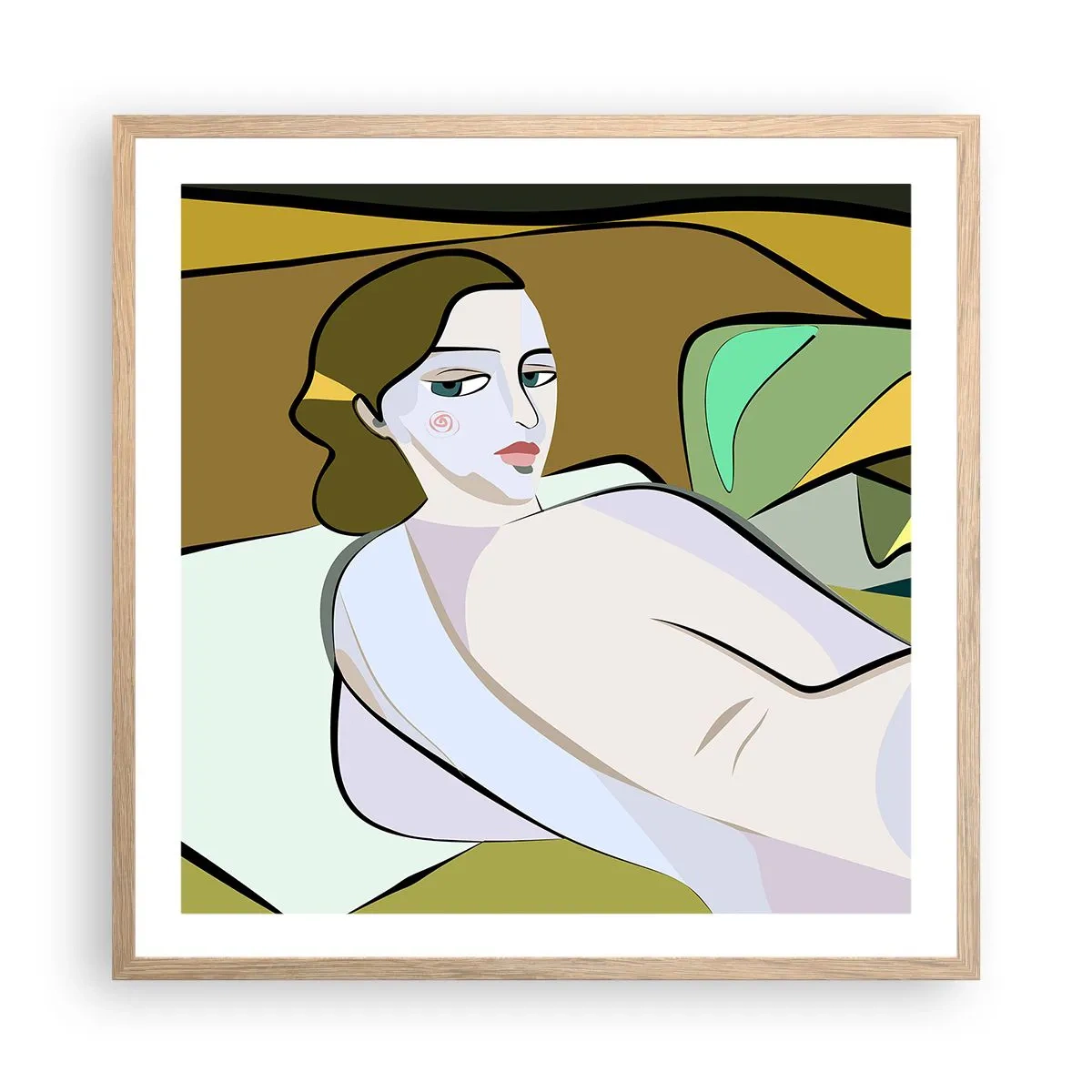 Plakat i ramme af lyst egetræ - Intimt portræt - 60x60 cm