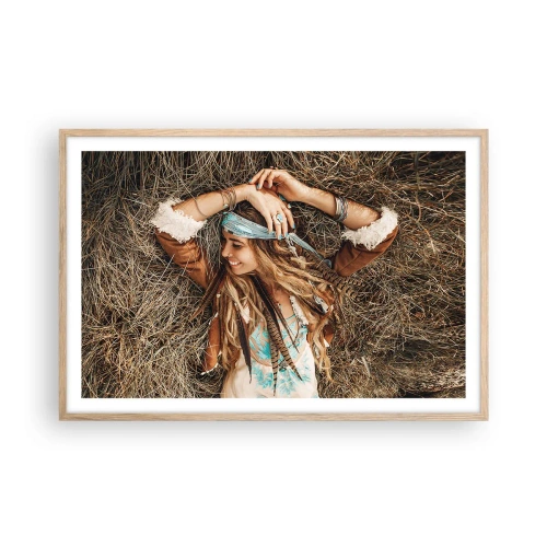Plakat i ramme af lyst egetræ - På vej til kærlighedens sommer - 91x61 cm