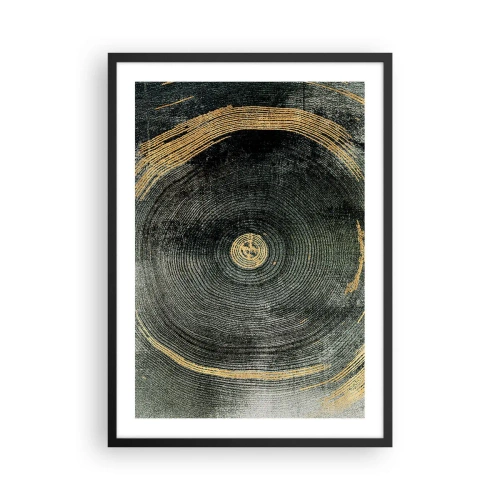 Plakat i sort ramme - Abstrakt træåring i guld- og sorte toner - 50x70cm - Forandring og varighed - Moderne vægdekoration til stue og soveværelse ARTTOR