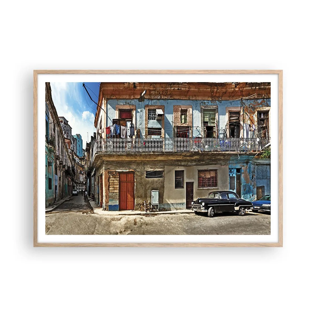 Plakat i ramme af lyst egetræ - Havana stemning - 100x70 cm