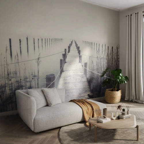 Fototapet Premium Sand - Fordyb dig i fred - Bro, Sø, Stilhed - 400x280 cm