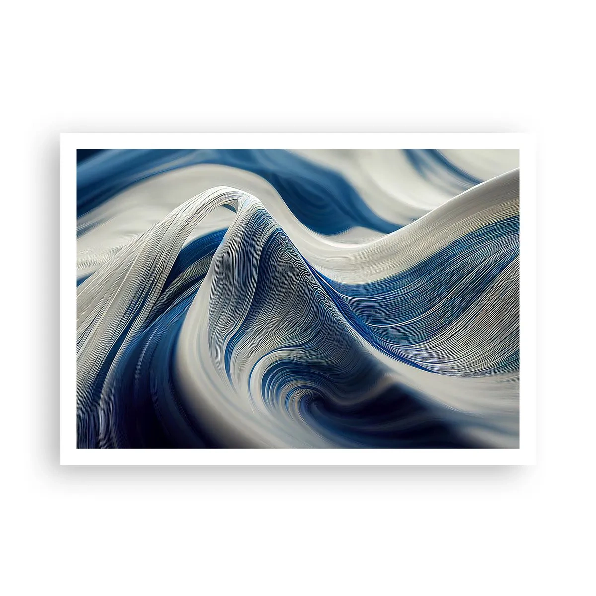 Plakat - Flydende blå og hvide farver - 100x70 cm