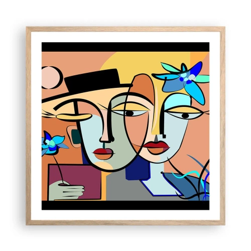 Plakat i ramme af lyst egetræ - Picassos randez vous - 60x60 cm