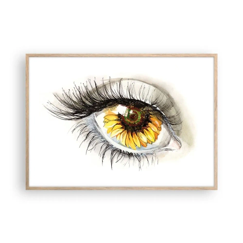 Plakat i ramme af lyst egetræ - Et look lige så varmt som sommeren - 100x70 cm