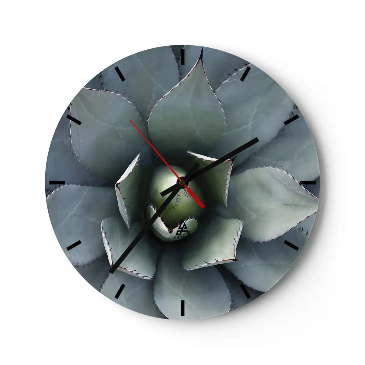 Vægur, Uret - Et nærbillede af den geometriske opstilling af agaveblade. - 30x30cm - Lokkemad og advarsler - Moderne vægdekoration til stue, køkken og soveværelse ARTTOR