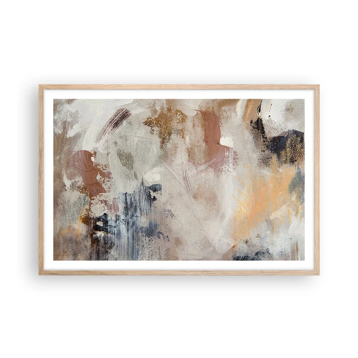 Plakat i ramme af lyst egetræ - Tågeagtig abstraktion - 91x61 cm