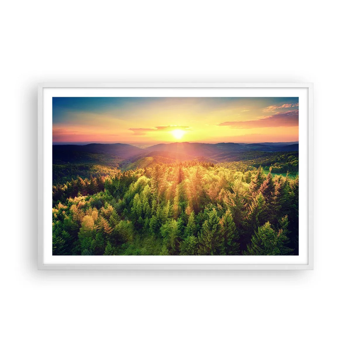 Plakat i hvid ramme - Toppe og bjergtoppe - 91x61 cm