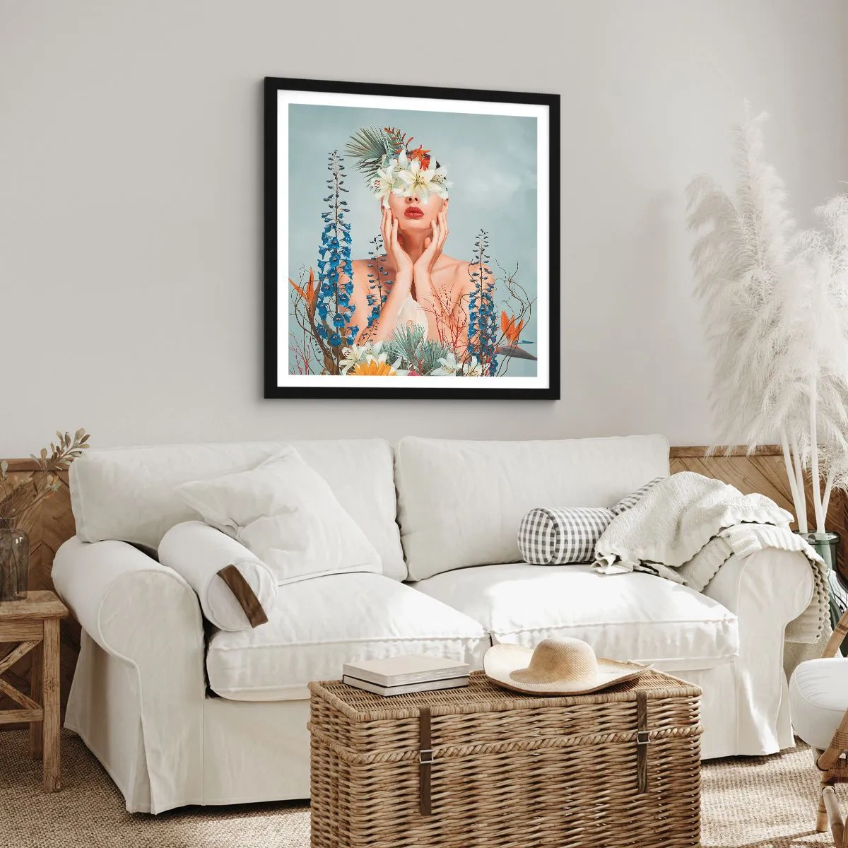 Plakat i sort ramme - Kvinde blomst - 40x40 cm