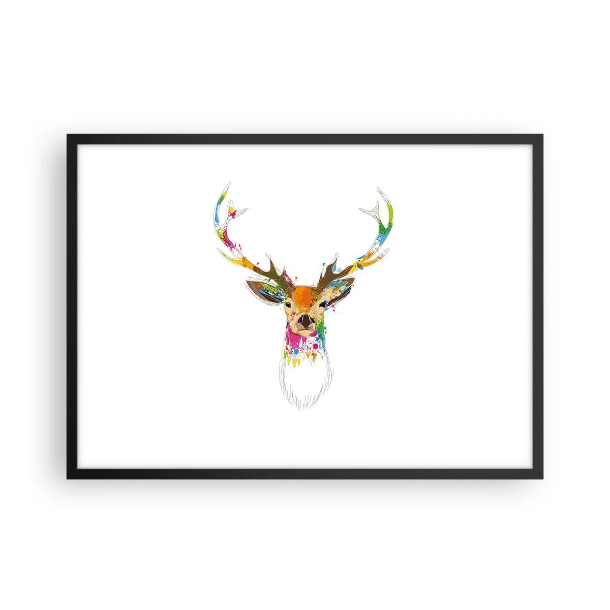 Plakat i sort ramme - Blid kronhjort badet i farver - 70x50 cm