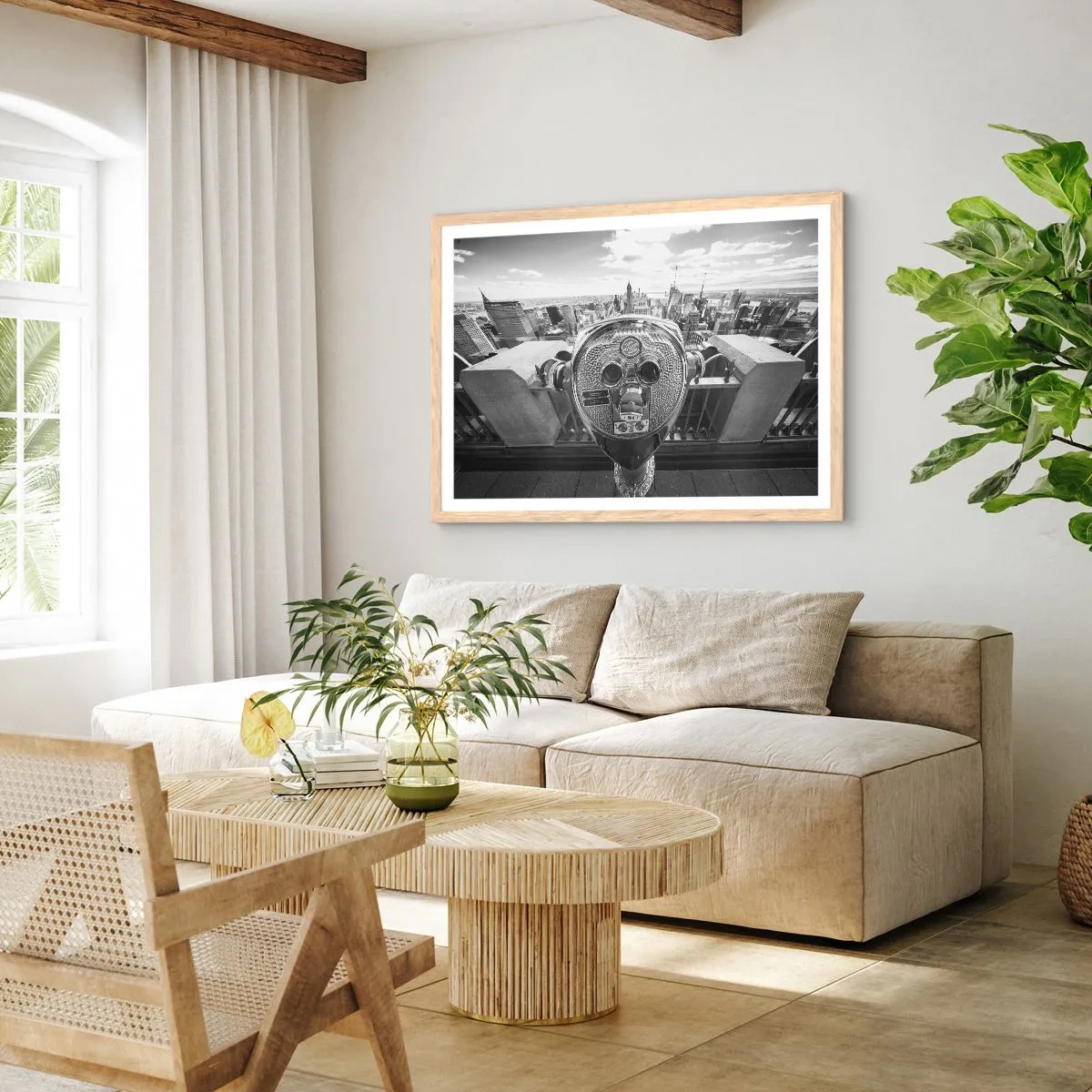 Plakat i ramme af lyst egetræ - Byen over byer - 50x40 cm