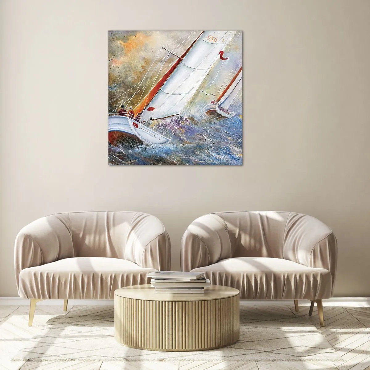 Billede på glas - Løber på bølgerne - 60x60 cm