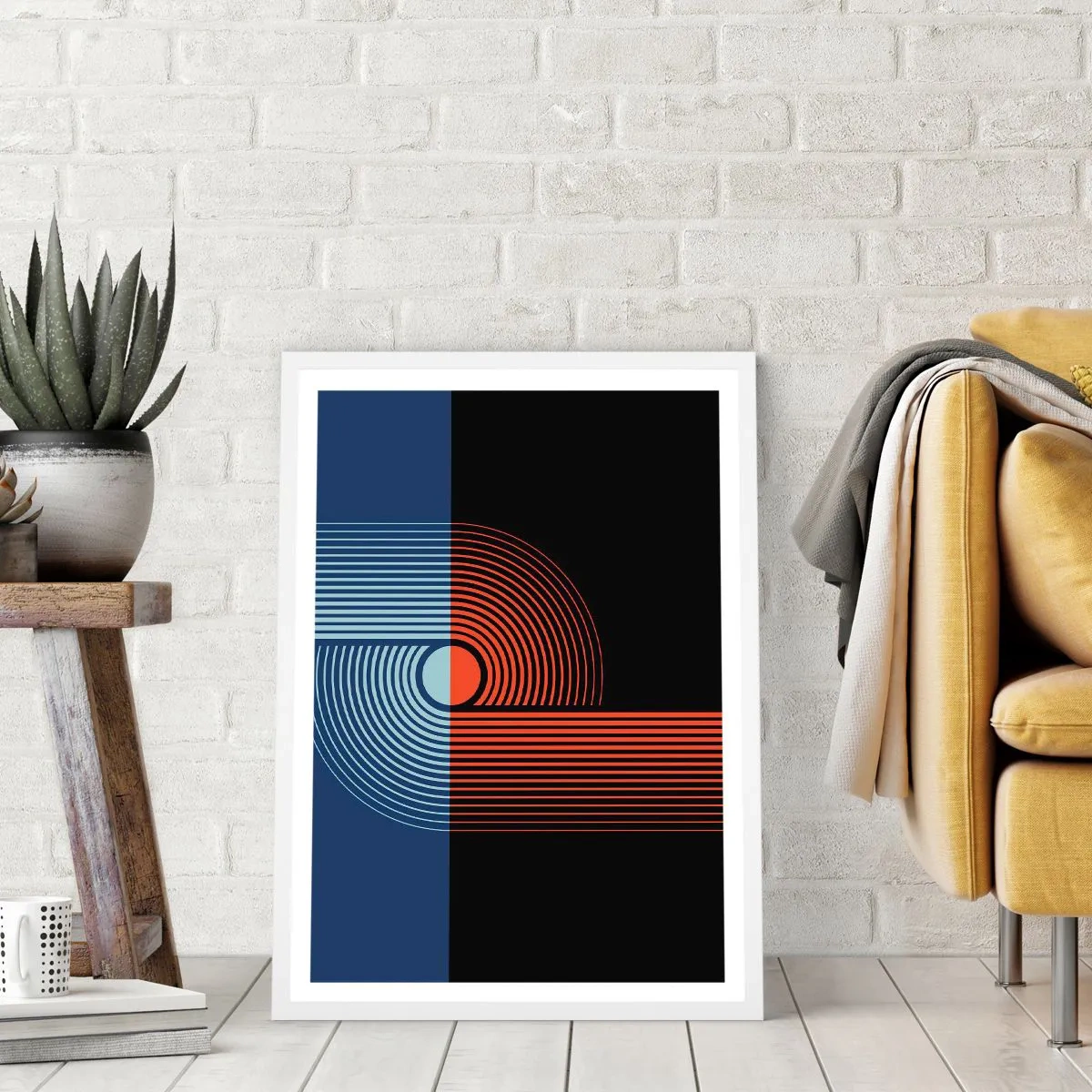 Plakat i hvid ramme - I en geometrisk omfavnelse - 40x50 cm