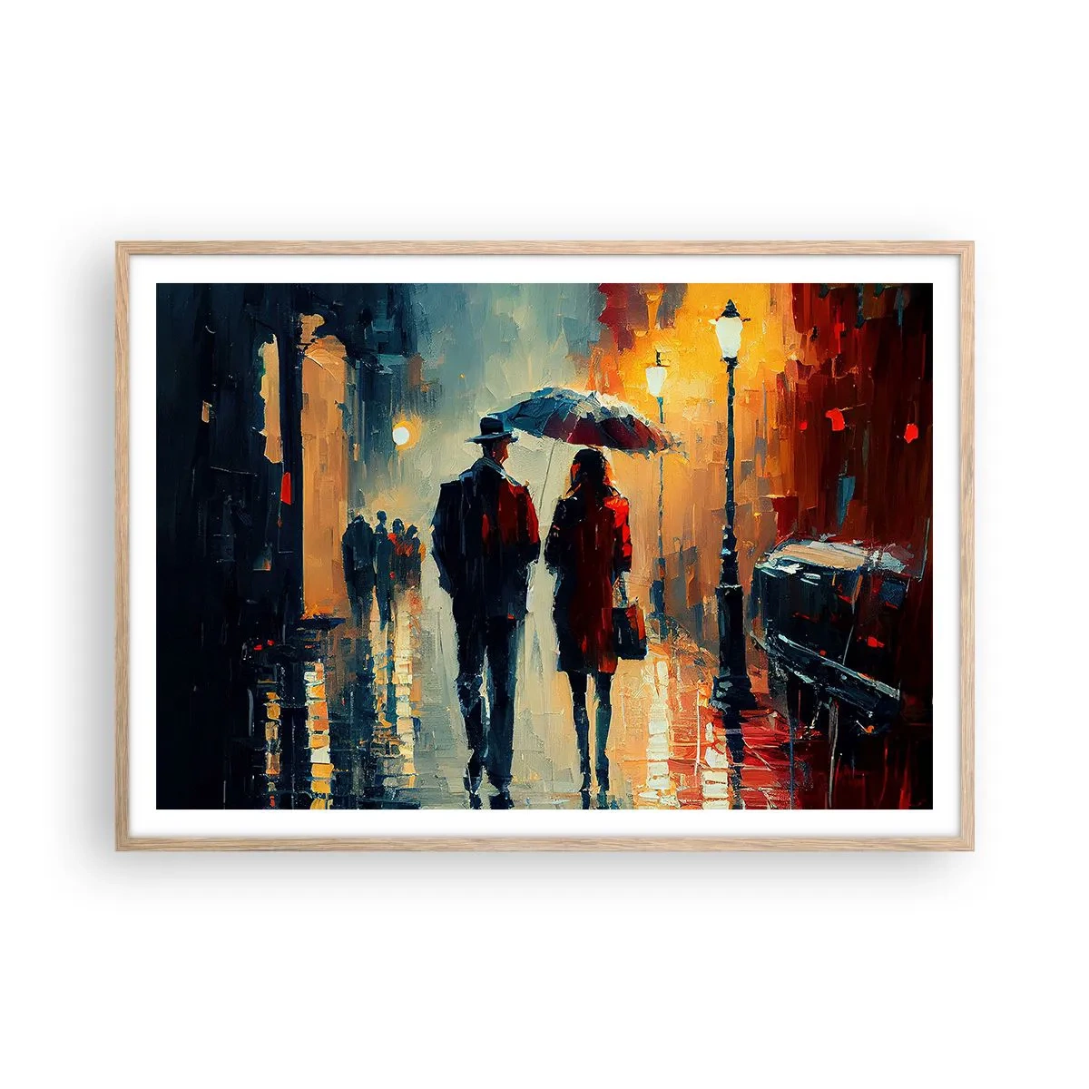 Plakat i ramme af lyst egetræ - Urban kærlighedshistorie - 100x70 cm