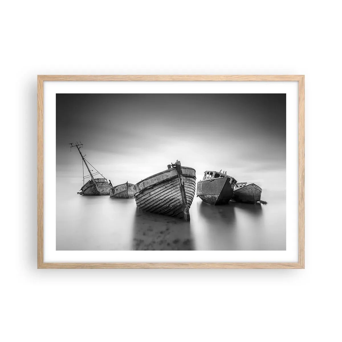 Plakat i ramme af lyst egetræ - Nu er det bare minder... - 70x50 cm