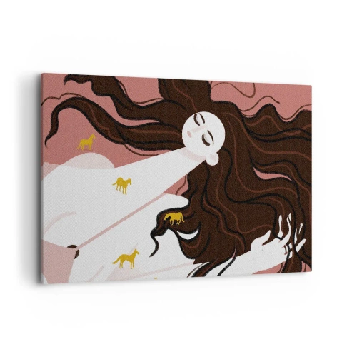 Lærredstryk - Billede på lærred - Drøm om en gylden hest - 120x80 cm