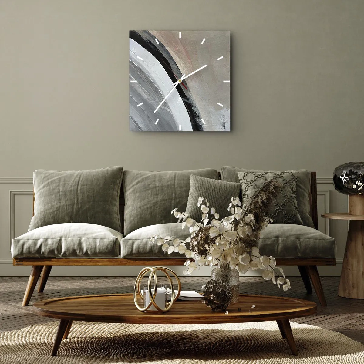 Vægur, Uret - Komposition: en bue af sort og gråt - 40x40 cm