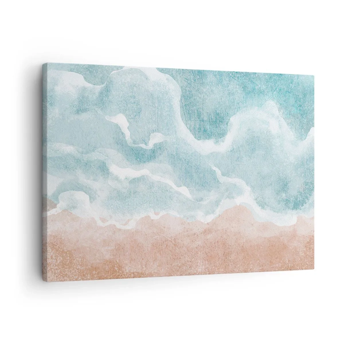 Lærredstryk - Billede på lærred - Abstrakt strand med bølger i nuancer af blå og beige - 70x50cm - Abstraktion af skyer - Moderne vægdekoration til stue og soveværelse ARTTOR