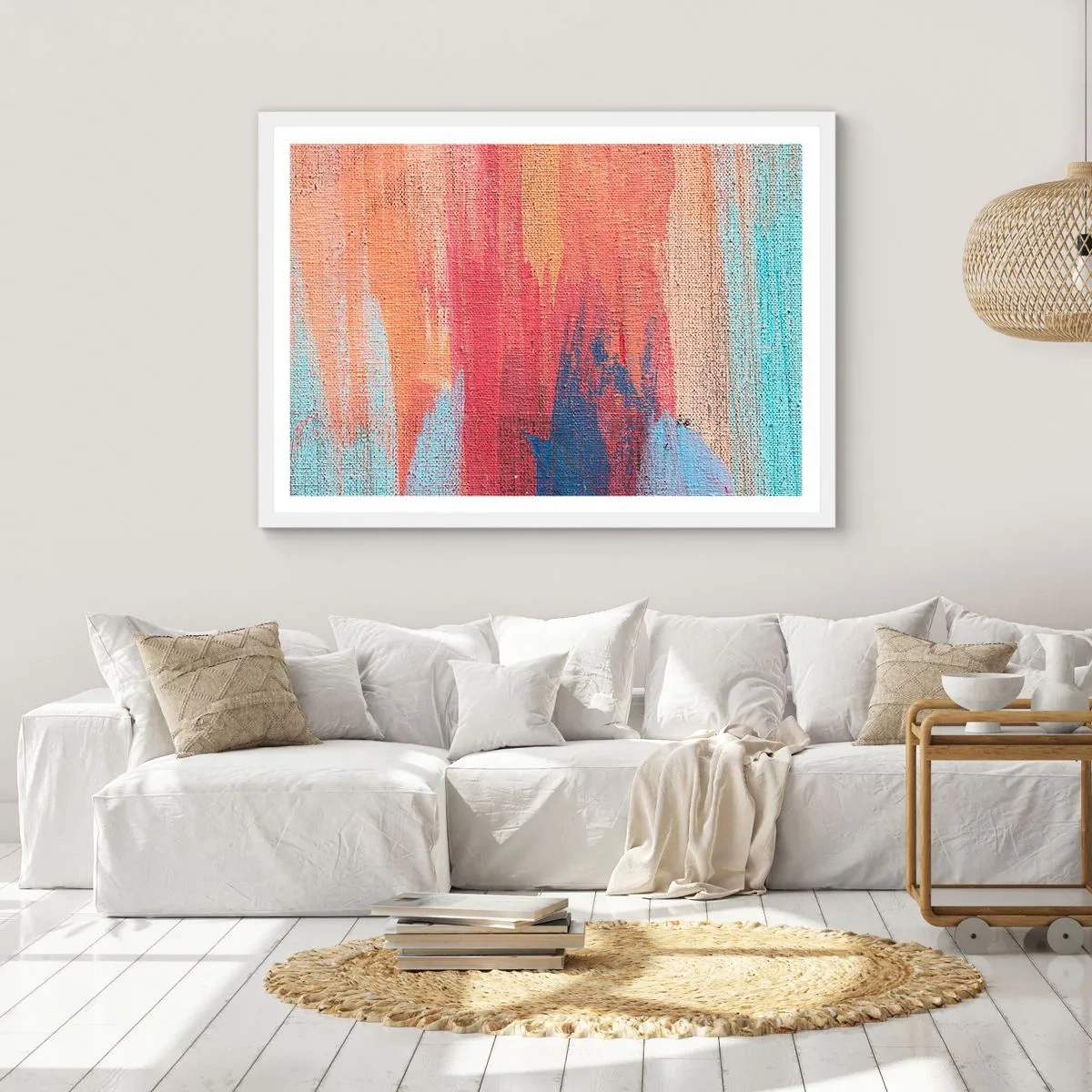 Plakat i hvid ramme - Lad en regnbue flyde - 100x70 cm