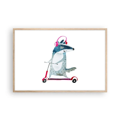 Plakat i ramme af lyst egetræ - Grævlingens glæder - 91x61 cm