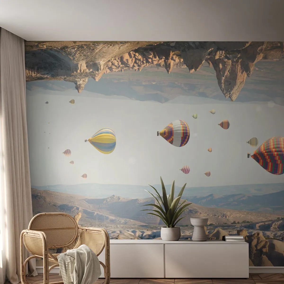 Fototapet Premium Canvas - Alt er muligt her - Abstraktion, Balloner, Landskab - 350x256 cm