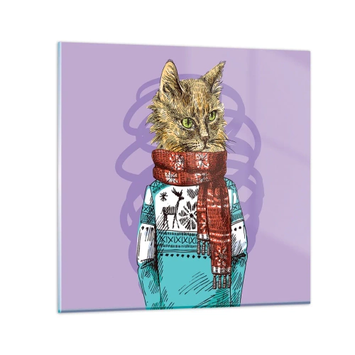 Billede på glas - En kat ikke kun i sko - 40x40 cm