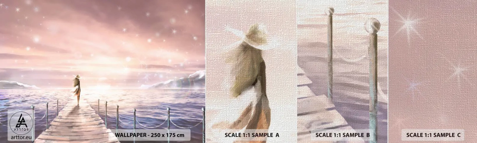 Prøve Fototapet Premium Canvas - I lyset af en drøm - Landskab, Kvinde, Hav - 100x30 cm