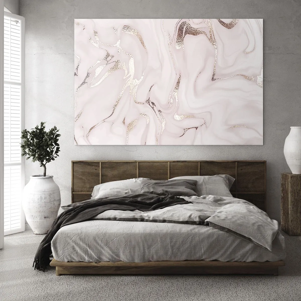 Billede på glas - Abstrakt marmormønster i rosaguld - 70x50cm - I et lyserødt tørklæde - Moderne vægdekoration til stue og soveværelse ARTTOR