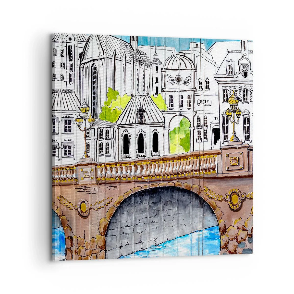 Lærredstryk - Billede på lærred - Byen som den er malet - 60x60 cm
