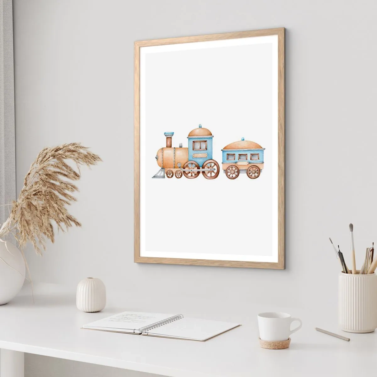 Plakat i ramme af lyst egetræ - Stående på stationen... - 70x100 cm